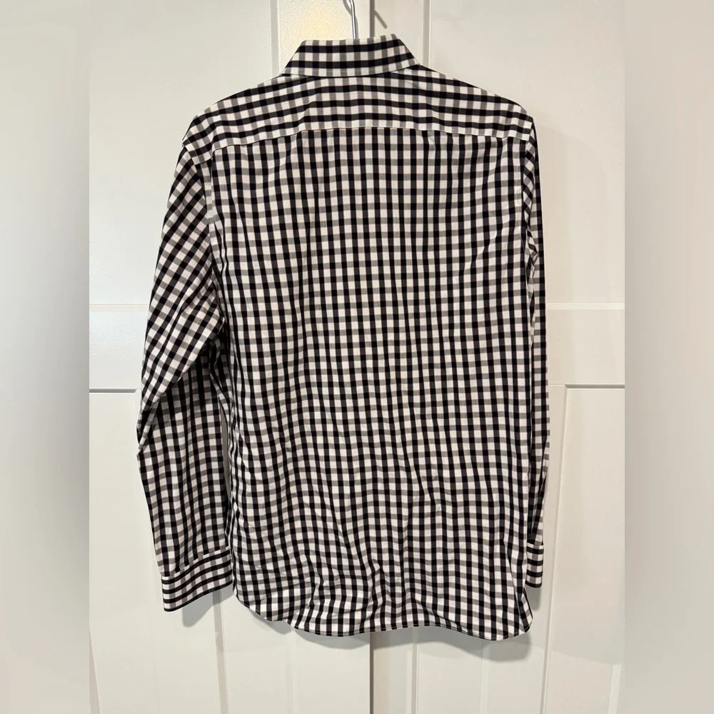 Banana Republic Men's Tailored Non-Iron Slim Fit Black and White Checkered Shirt